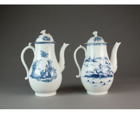 A Caughley coffee pot and cover transfer-printed with the Bell Toy pattern, circa 1780-89, unmarked, 24cm high (cracked) with