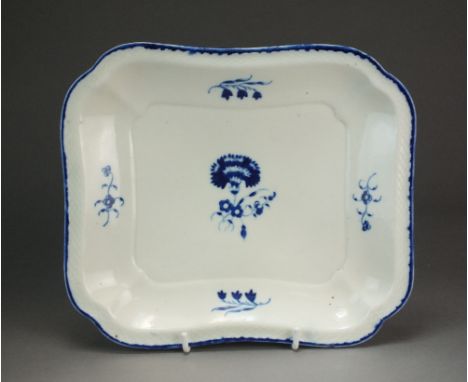 A Caughley square dessert dish painted with the Carnation pattern within a basket weave border, circa 1788-1793, unmarked, 23