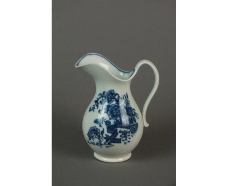 A Caughley helmet form milk jug transfer-printed with the Fence and Houses pattern, circa 1780-85, C mark, 11cm high