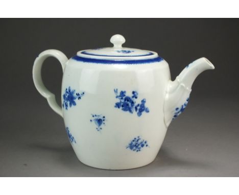 A Caughley teapot and cover painted in the Salopian Sprigs pattern, circa 1785, unmarked, 15.5cm high (small repair to cover)