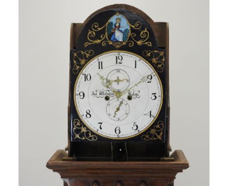 A Regency mahogany eight day longcase clock, the 13 inch arched enamel dial signed 'JAS Webster, Salop', with central subsidi