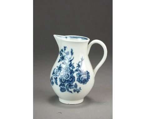 A Caughley sparrow beak jug transfer-printed with the Three Flowers and Butterfly pattern, circa 1785, C with serif mark, 9.5