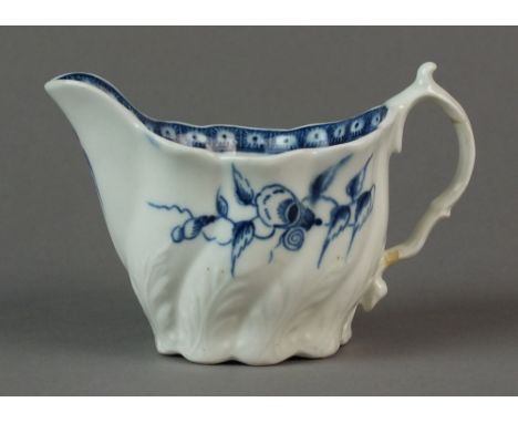 A Caughley Chelsea ewer painted with convolvulus, circa 1776-80, the moulded handle with snakehead terminal, C mark, 6.7cm hi