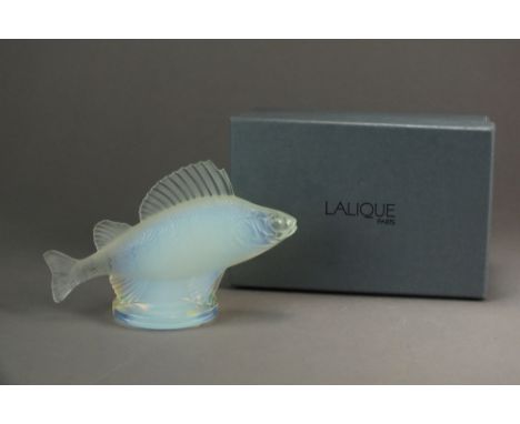 A Lalique opalescent glass fish paperweight (Perche), after an original R Lalique design, re-designed by Marie-Claude Lalique