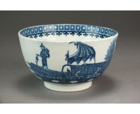 A small Caughley bowl transfer-printed in the Fisherman pattern, circa 1780-85, S mark, 11cm diameter