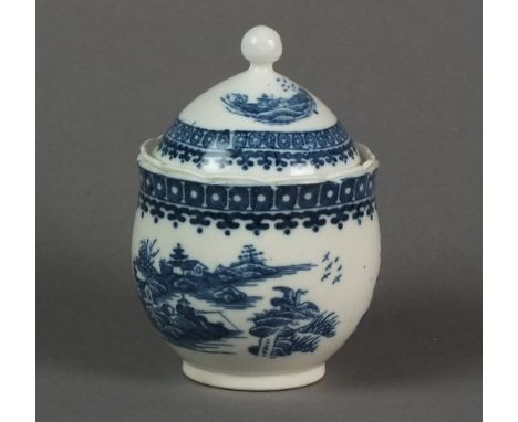 A Caughley artichoke form ice cup and cover, transfer-printed with the Pleasure Boat pattern, circa 1790, 10.5cm high (chip t