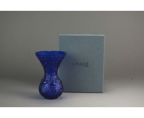 A Lalique Crystal vase Arabesque bud vase, a limited edition of 250 produced for Selfridges, engraved with birds playing amon