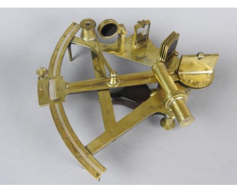 An A -frame brass sextant, 19th century, the 10'' A-frame with silvered scale, calibrated 0-140, sliding index arm with verni