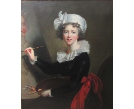 AFTER ELISABETH LOUISE VIGEE LE BRUN (1755-1842)Portrait of the artist, three-quarter length, in a black dress with a red sas