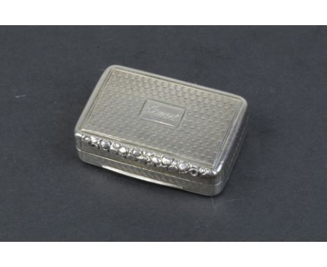A William IV silver Vinaigrette with engine turning and engraved "Stuart", Birmingham 1831, maker: Joseph Willmore