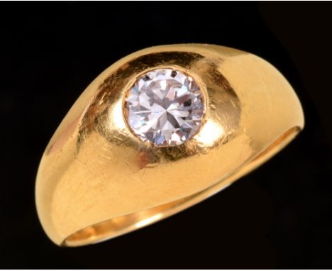 A single stone Diamond Ring gypsy-set brilliant-cut stone in 18ct gold, ring size K