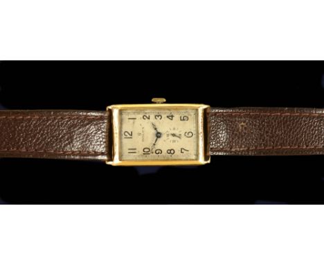 Rolex. An 18ct gold rectangular cased Wristwatch, Ref.757, case no. 38887, Glasgow import marks for 1927, 18-Jewel manual win