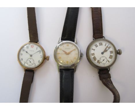 A Longines Wristwatch, the silvered dial with alternating roman numerals and chevron markers and sweep seconds hand in steel 