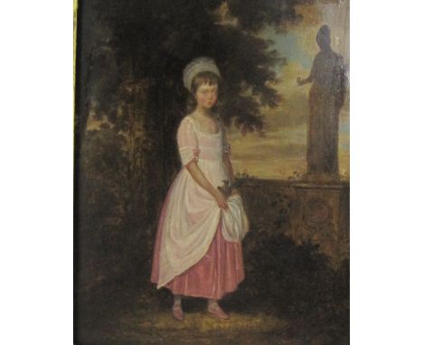 ATTRIBUTED TO WILLIAM WILLIAMS (fl. c.1758-1797)Portrait of a Girl standing by a Statueoil on panel18 x 14 in (45.8 x 35.6cm)