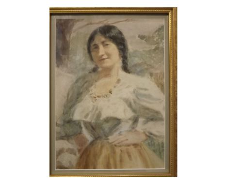 Attributed to William Gordon Burn-Murdoch, watercolour, Portrait of a Lady, 15 x 10 1/2 ins plus 19th century English School 