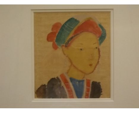 Unsigned, pen, ink and watercolour, Oriental portrait, 6 1/2 x 6ins  