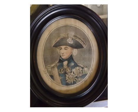 After W Beechey, engraved by R Earlom, hand coloured engraving, portrait of The Hon Lord Nelson, 5 x 4ins  