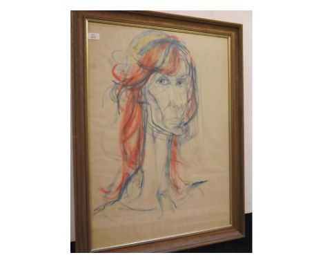 *Jason Monet, signed and dated 72, crayon drawing, Head and shoulders portrait of a lady, 29 x 21ins