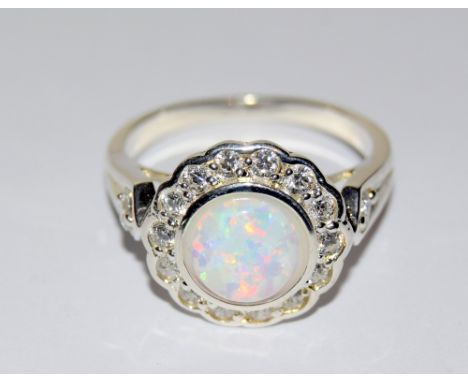 Silver CZ and opal ring