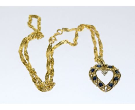 9ct gold Ladies Diamond set Sapphire necklace and chain