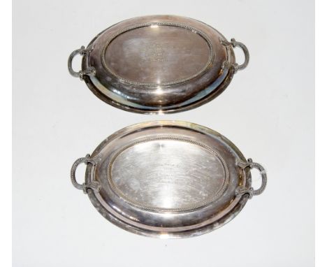 Two plated entrée dish lids engraved Oxton Rifle Club 1926 Presented by R Turner Esq Won by John Beeby