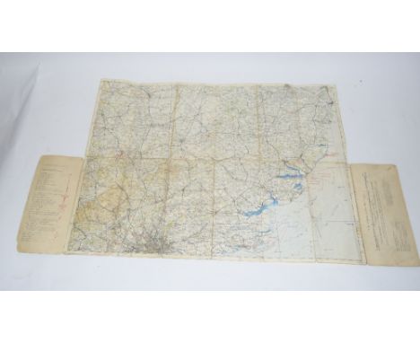 A 1937 cloth backed Ordnance Survey Aviation Map showing Air Ministry Aerodromes in the Eastern Counties