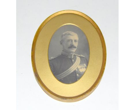 A gilt framed portrait photograph of a Victorian Worcestershire Regiment officer in uniform with his medals 19cms by 14cms ov