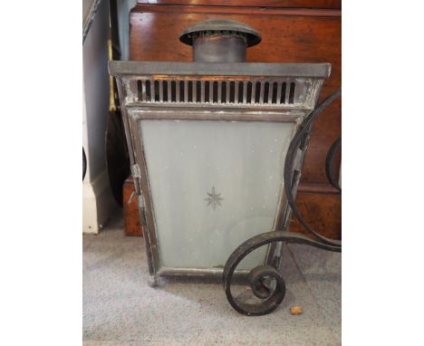 A late 19th century copper wall light with frosted glass panels, 18" highCondition:Glass is in tact, there are some sections 