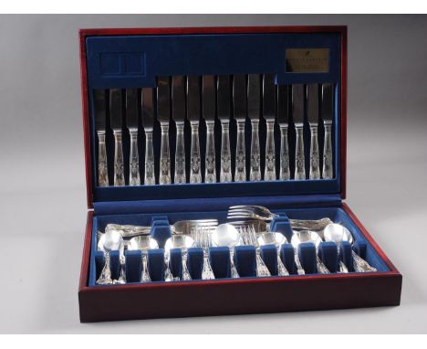 A fifty-eight piece canteen of Viners King's pattern cutlery, in mahogany case 