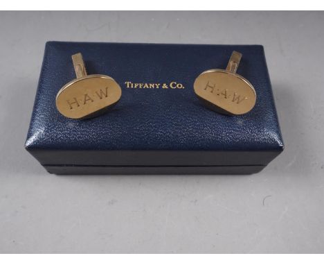 A pair of Tiffany &amp; Co, 14ct gold cufflinks in fitted case, 18.8g 