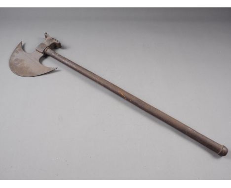 An all metal hand axe of 16th century Ottoman design, 29 1/2" long overall 