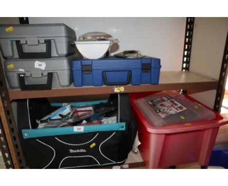 An electrician's tool bag, tools and accessories, etc 