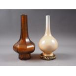 An amber-coloured Peking vase of octagonal form, 7 3/4" high, and a Continental cream glazed