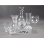 Two cut glass decanters and stoppers, a number of cut drinking glasses, various, and other cut glass