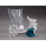 A Lalique model of a swallow, 6" high, a similar model of a fledgling bird, 2 1/2" high, a similar