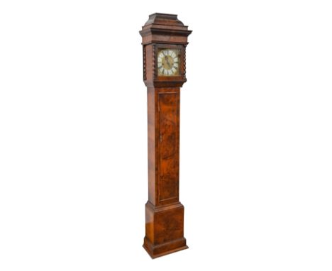 A fine and small Queen Anne style walnut eight day longcase clock, Jos Fordham, Braintree, c1900,&nbsp;&nbsp;the 7.5inch bras