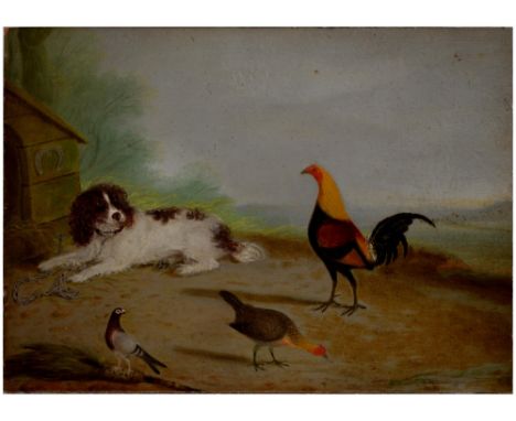 George&nbsp; Barker&nbsp; Newmarch (1801-1875) Poultry and Dogs, a pair, one signed and dated 1874, the other signed verso an