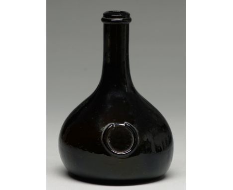 A Belgian glass utility bottle, 18th c, with part seal ring, 19cm h Not cracked or chipped