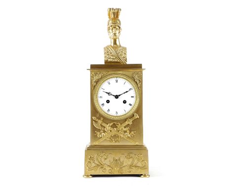 A FRENCH 'EMPIRE' ORMOLU MANTEL CLOCK EARLY 19TH CENTURY the brass eight day drum movement with an outside countwheel strikin