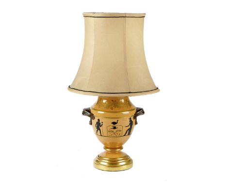 A REGENCY SPODE PORCELAIN URN SHAPED VASE TABLE LAMP EARLY 19TH CENTURY AND LATER the body painted with Egyptian motifs and a