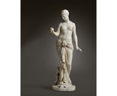 A WHITE MARBLE FIGURE OF WISDOM BY GEORGE SIMONDS (1843-1929), DATED '1872' the scantily clad maiden standing on a tortoise, 