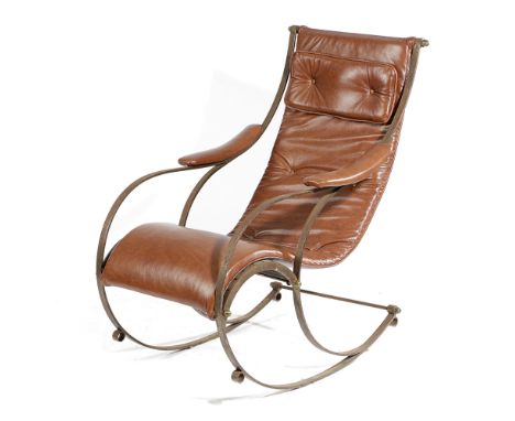 A STEEL ROCKING CHAIR AFTER A DESIGN BY R. W. WINFIELD &amp; CO., LATE 19TH / EARLY 20TH CENTURY with later button upholstere