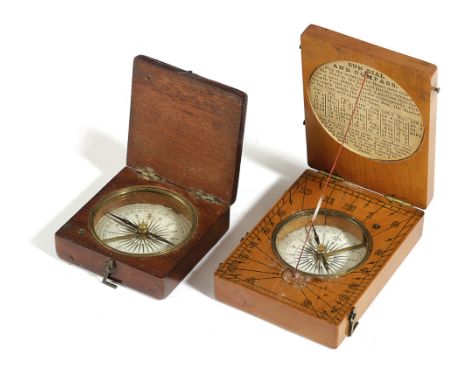 A MAHOGANY POCKET COMPASS 19TH CENTURY together with a boxwood pocket sundial and compass (2) 7.5cm (max) Provenance 'A Lifet