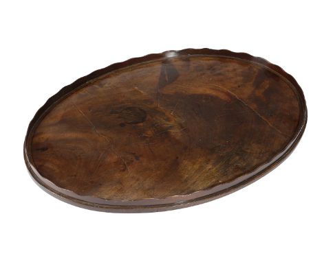 A GEORGE III MAHOGANY OVAL TRAY IN THE MANNER OF THOMAS CHIPPENDALE, C.1770-80 crossbanded and inlaid with ebonised stringing