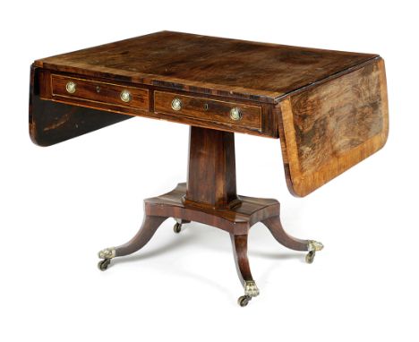 &nbsp;λ&nbsp;&nbsp;A REGENCY ROSEWOOD SOFA TABLE EARLY 19TH CENTURY inlaid with satinwood stringing, the crossbanded drop-lea