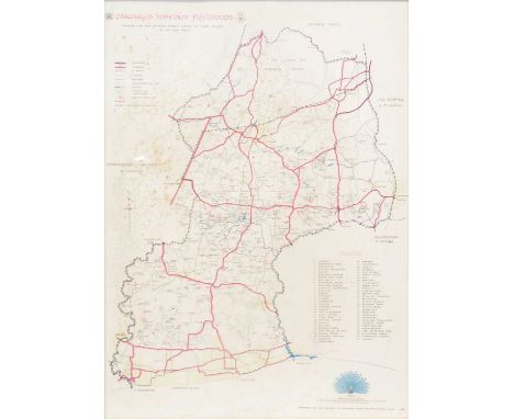 Various hunting maps, inlcuding Crawley &amp; Horsham Foxhounds, County Map of Northamptonshire; and framed Player cigarette 