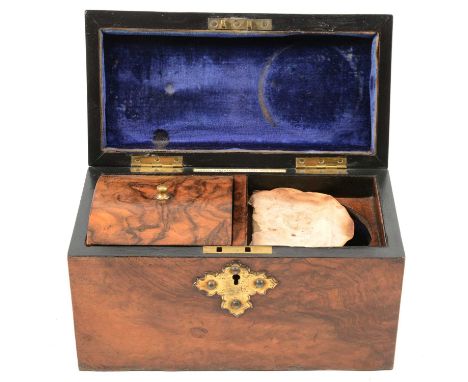 Victorian walnut tea caddy, Cormack Brothers, London, lacking mixing bowl, 23.5cm.Condition report:There are monir splits to 