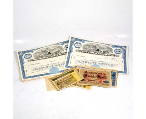 A collection of 1960s USA share certificates, to include Phelps Doge Corporation, The Great Atlantic &amp; Pacific Tea Compan