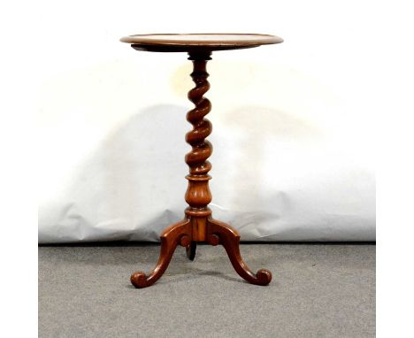 Victorian mahogany tripod table, circular top, barleytwist column, scrolled legs, diameter 47cm, height 71cm.Condition report