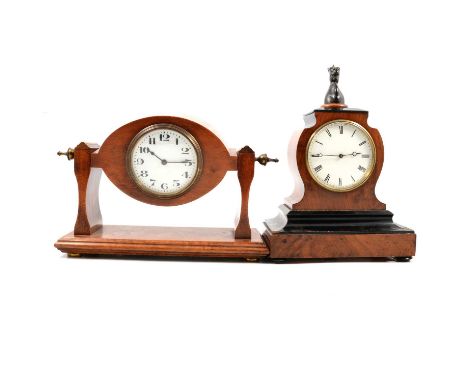 A Buren mantel clock, walnut case, Swiss cylinder movement, width 28cm; and a Brevete mantel clock surmounted with a horse-he